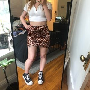UO leopard print double slit mini skirt